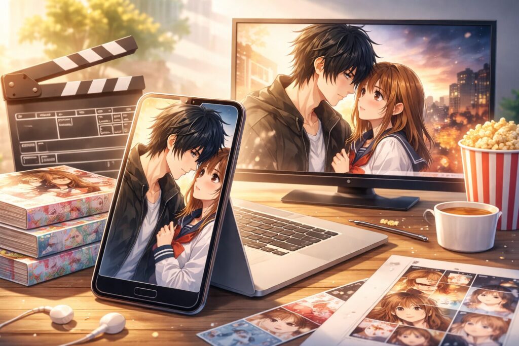 電撃デイジーの物語概要とメディア展開をイメージした、落ち着いた雰囲気の横長イラスト