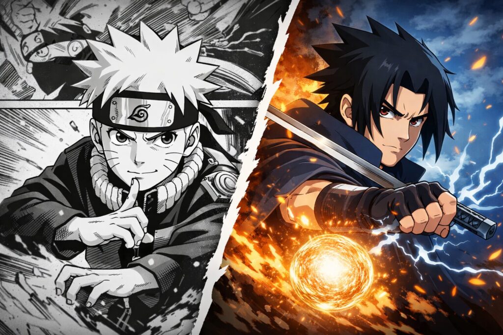 NARUTOはアニメと漫画どっちがいい？違いをイメージしたオリジナルイラスト